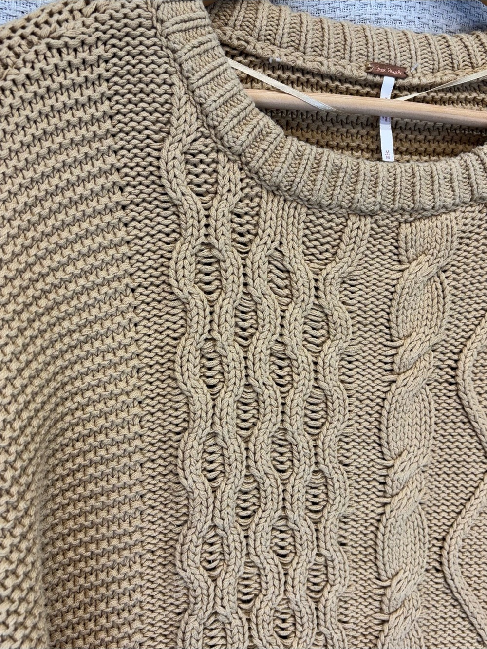 Free People Dream Tan Cable Knit Sweater Women Med Fisherman Nautical Preppy - Picture 3 of 10